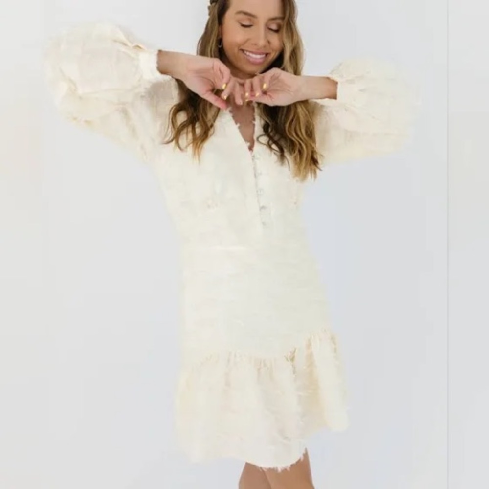 Ellison Dresses  Button Ivory Feather Like  Midi Dress Size Medium